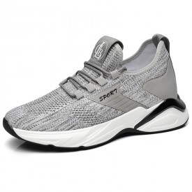 2022 Excellent Hidden Lift Walking Shoes Gray Flyknit Slip On Fashion Sneakers Add Taller 3inch / 7.5cm