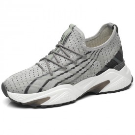 2022 Hidden Lift Fluorescence Running Shoes Gray Flyknit Casual Sneakers Increase 3inch / 7.5cm