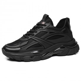 Black Height Increasing Mesh Sneakers Thick Soled Elevator Dad Shoes Gain Taller 3inch / 7.5cm