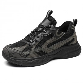 2024 Lightweight Elevator Dad Sneakers Black-Gray Mesh Chunky Walking Shoes Gain 3inch / 7.5cm