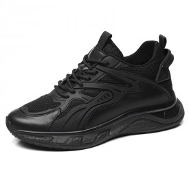 Height Increasing Elite Glide Sneakers Black Patchwork Mesh Chunky Running Shoes 2.8inch / 7cm