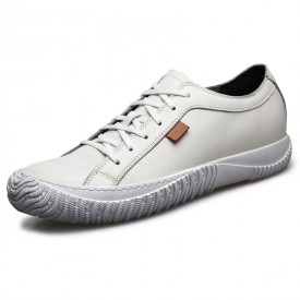 Composite Toe Elevator Casual Shoes White Soft Cowhide Grain Leather Shoes Taller 2.4inch / 6cm