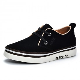 Classic Elevator Low Top Skate Shoes Black Suede Comfortable Trainers Increase Height 2inch / 5cm