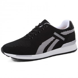 Everyday Elevator Fashion Trainers Black Flyweave Walking Running Shoes Add Taller 2.8inch / 7cm