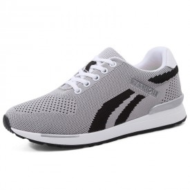 Everyday Hidden Lift Fashion Trainers Gray Flyweave Walking Running Shoes Add Height 2.8inch / 7cm