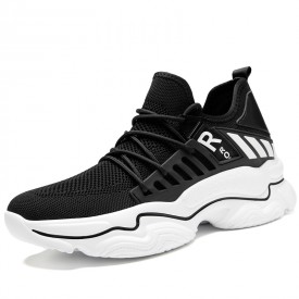 Height Increasing Lifestyle Sneaker Black Flyknit Chunky Shoes Make Look Taller 3inch / 7.5cm