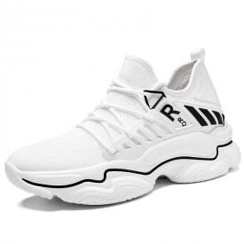 Height Elevator Lifestyle Sneaker White Flyknit Chunky Shoes Increase Your Taller 3inch / 7.5cm