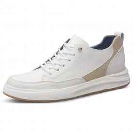 Height Increasing Versatile Sneakers White Cowhide Casual Sports Shoes Look Taller 2.4inch / 6cm