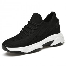 Black Height Increasing Fashion Sneakers Flyknit Non Slip Running Shoes Add Taller 2.4inch / 6cm