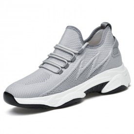 Gray Hidden Lift Fashion Sneakers Flyknit Non Slip Running Shoes Make You Look Taller 2.4inch / 6cm