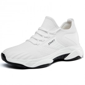 White Trendy Everyday Sneakers Hidden Heel Taller Men Workout Walking Shoes Increase 2.8inch / 7cm