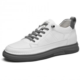 All Match Height Increasing Low Top Trainers White Hidden Lift Casual Skate Shoes Gain 2.4inch / 6cm