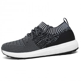 Black Elevator Flyknit Walking Shoes Breathable Hidden Lift Sock Sneakers Get Taller 2.4inch / 6cm