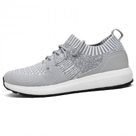 Grey Elevated Flyknit Walking Shoes Breathable Hidden Lift Sock Sneakers Increase 2.4inch / 6cm