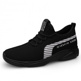 Black Younger Fashion Sneakers Slip On Hidden Taller Flyknit Casual Jogging Shoes Add 3inch / 7.5cm