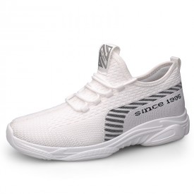 White Younger Fashion Sneakers Slip On Height Increasing Flyknit Jogging Shoes Taller 3inch / 7.5cm