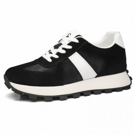 Vintage Elevator Panelled Runner Shoes Black Suede Hidden Lift Court Sneakers Add 3inch / 7.5cm