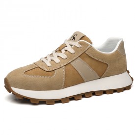 Vintage Elevator Panelled Runner Shoes Khaki Suede Hidden Taller Court Sneakers Gain 3inch / 7.5cm