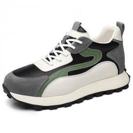 2024 Lightweight Elevator Walking Shoes Black Leather Street Style Sneakers Look Taller 3inch / 7.5cm