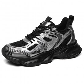 Quirky Height Increasing Chunky Sneakers Black Mesh Fashion Walking Shoes Add Height 3inch / 7.5cm