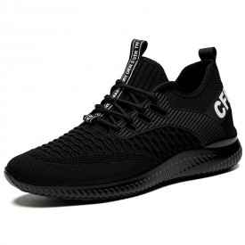 Comfortable Elevator Workout Shoes Black Soft Flyknit Sneakers Make You Look Taller 2.8inch / 7cm