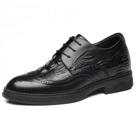 2023 Elegant Elevator Brogue Shoes Crocodile Print Hidden Lift Wing Tip Oxfords Add Height 2.8inch / 7cm