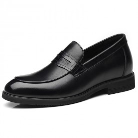 Premium Black Elevator Loafers Classic Cowhide Formal Slip On Shoes Add Taller 2.4inch / 6cm