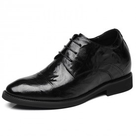 2024 British Elevator Shoes Black Shiny Pointy Cap Toe Formal Tuxedo Shoes Look Taller 3inch / 7.5cm