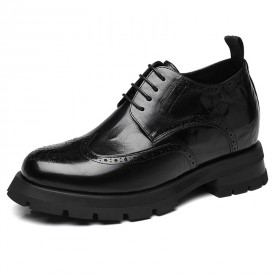 2024 Bridegroom Wedding Shoes Black Lambskin Elevator Brogue Formal Shoes Gain 3 inch / 7.5cm