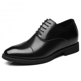 2024 Best Elevator Oxfords Black Cap Toe Height Increasing Wedding Shoes Add Taller 3inch / 7.5cm