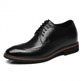 Charming Elevator Brogue Oxfords Black Height Increasing Wing Tip Dress Shoes Add 3inch / 7.5cm