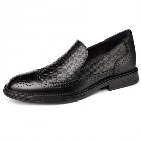 Unique Elevator Slip On Brogue Shoes Perforated Cowhide Wing Tip Formal Loafers Add 2inch / 5cm