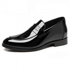 Height Increasing Shiny Penny Loafers Sleek Patent Leather Slip On Wedding Shoes Add 2.4inch / 6cm