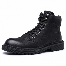 Retro Hidden Taller Chukka Boots Black Premium Leather Safety Work Boots Add Height 2.6inch / 6.5cm