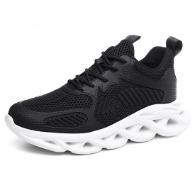 Black Younger Hidden Taller Sneakers Mesh Breathable Trail Runners Add Height 2.8inch / 7cm