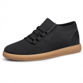 Minimalist Elevator Cross Trainer Shoes Black Knit Slip On Sock Sneakers Gain Taller 2.4inch / 6cm