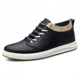 UrbanEdge Elevator Casual Sneakers Black Genuine Leather Skate Shoes Gain Taller 2.4inch / 6cm