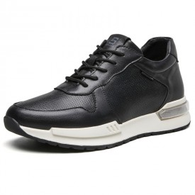 2023 Younger Elevator Running Shoes Black Leather Casual Sporty Shoes Add Taller 2.8inch / 7cm