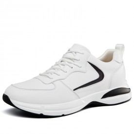 Journey Height Increasing Sneakers White Leather Trendy Casual Sports Shoes Add Taller 2.8inch / 7cm