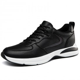 Journey Elevator Sneakers Black Leather Trendy Casual Sports Shoes Increase Taller  2.8inch / 7cm