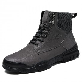 Large Size Retro Taller Work Boots Grey British Men Elevator Military Boots Add Height 2.4inch / 6cm