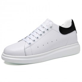 Classic Leather Elevator Tennis Shoe White Fashion Trainers Make You Look Taller 2.4inch / 6cm