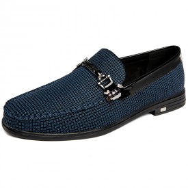 Designer Lift Driving Bit Loafers Blue Pattern Printing Slip On Business Moccasins Height 2inch / 5cm