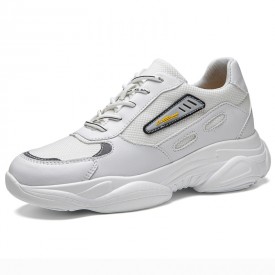 Hidden Height Mixed Material Sneakers White Elevator Chunky Walking Shoes Add Taller 2.8inch / 7cm