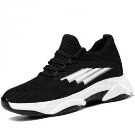 Refined Elevator Running Shoes Black Lightweight Fashion Flyknit Sneakers Height 3inch / 7.5cm