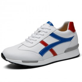 Trendy Hidden Taller Forrest Gump Shoes White Leather Elevator Walking Trainers Gain 2.8inch / 7cm 