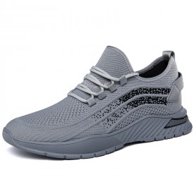 2022 Crafted Elevator Workout Shoes Gray Flyknit Slip On Walking Sneaker Add Height 3inch / 7.5cm