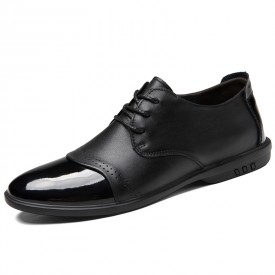 2022 Unique Elevator Shoes Shiny Cap Toe Black Fromal Dress Shoes Increase Height 2inch / 5cm