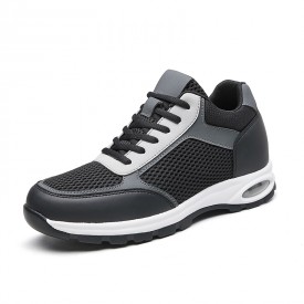 Fresh Elevator Air Cushion Running Shoes Black Mesh Hidden Lift Fashion Sneakers Get 2.8inch / 7cm