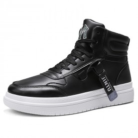 Black Fashion Sneakers Hidden Height High Top Skate Shoes Boost 3inch / 7.5cm